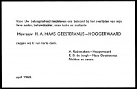 Dankbericht ivm overlijden van H.A. Hoogerwaard (1960)